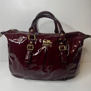 Coach Maddison Juliette Crimson/Burgundy Patten Leather Handbag Satchel Handbag